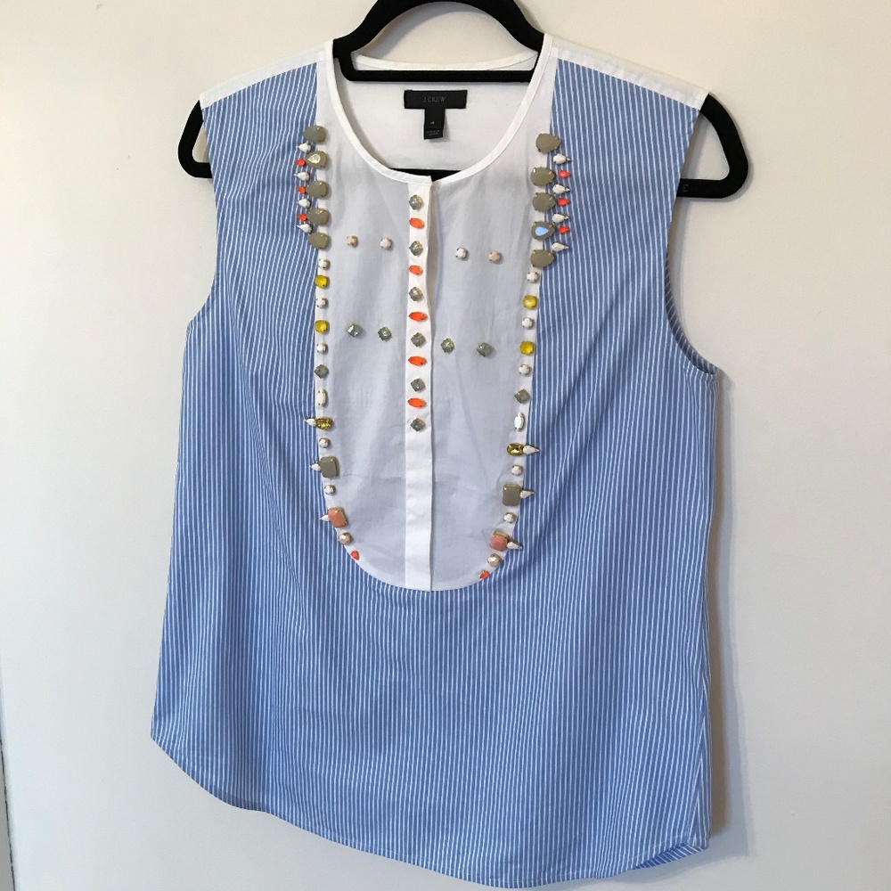 J. Crew Striped Sleeveless Embellished & Jeweled